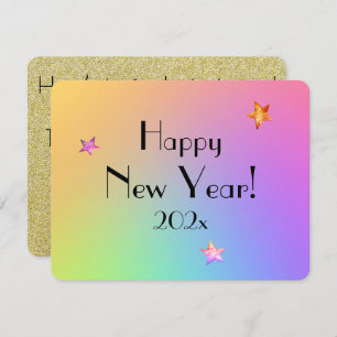 Name    Happy New Year Gradient Rainbow and Gold  Holiday Card