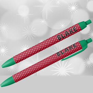 Name Holiday Red and White Polka Dots Pattern Black Ink Pen