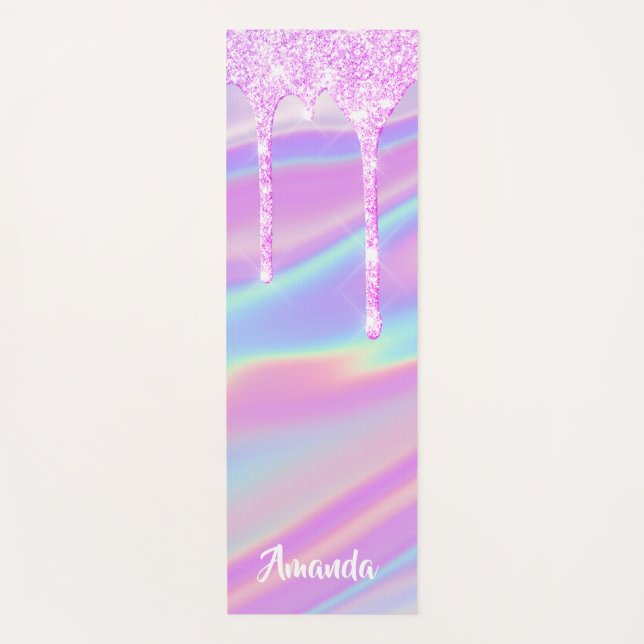 Name Holographic Pink Girly Gift Idea Drips Yoga Mat (Front)