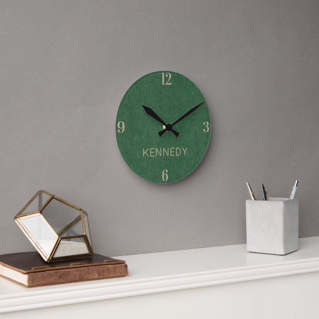 Name || Home Office Classic Green Denim Print 8-in Round Clock (Office)