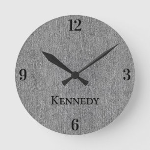 Name Home Office Classic Grey Denim Print 8-in Round Clock
