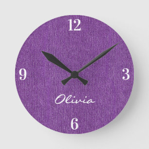 Name Home Office Pretty Purple Denim Print 8-in Round Clock