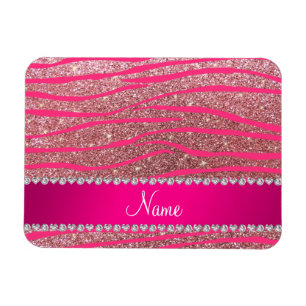 Name hot pink zebra stripes pastel pink glitter magnet