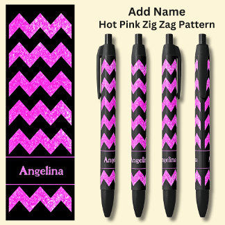 Name  Hot Pink Zig Zag on Black Ink Pen
