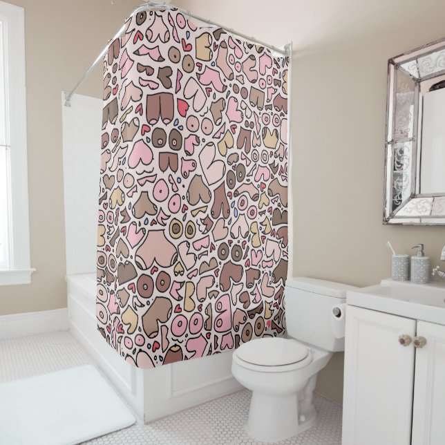 Name humour neutral breast pattern shower curtain (In Situ)