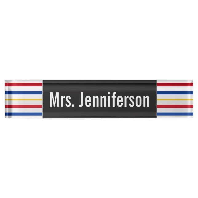 Name + Ice Hockey Arena Rink-Inspired Stripes Nameplate (Front)