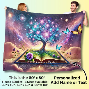 Name, Imagination Tree Growing from Reading Book, Fleece Blanket
