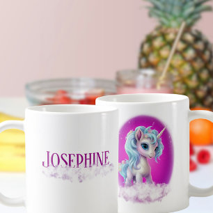 Name in cloud & Unicorn on clouds, pink sky, stars Coffee Mug