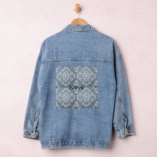 Name In Lace On Women's Denim Jacket Jean Jacket (Hangar)
