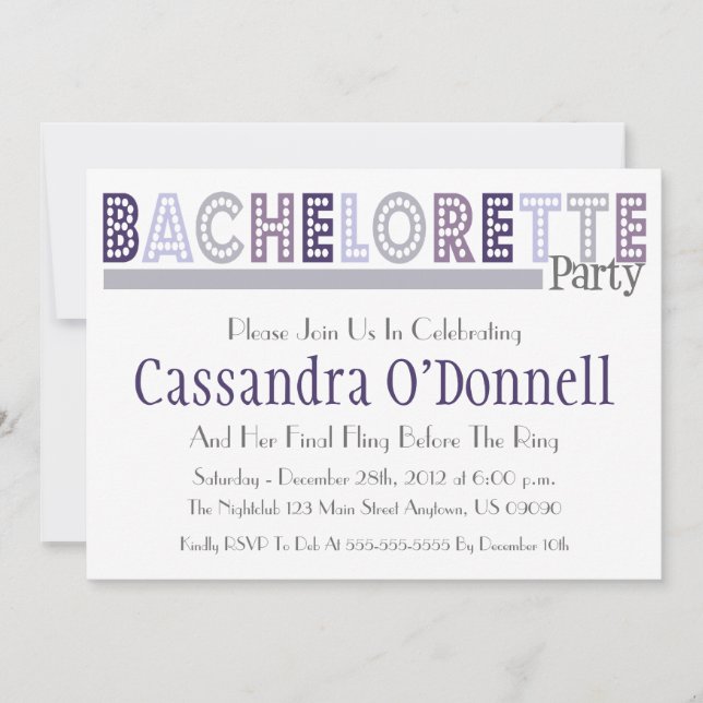 Name In Lights Bachelorette Party Invites (Grey) (Front)