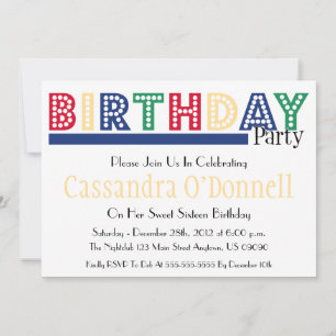 Name In Lights Birthday Party Invitations (Blue)