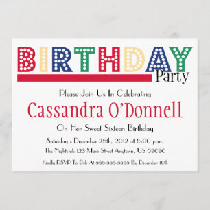 Name In Lights Birthday Party Invitations (Red)