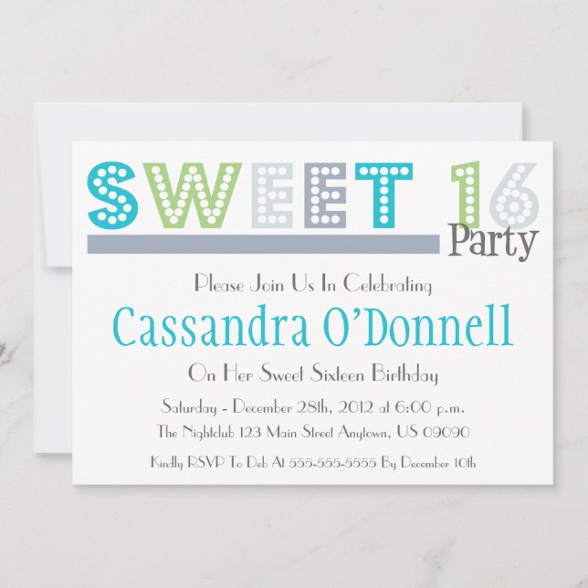 Name In Lights Sweet 16 Party Invitations (Grey) (Front)