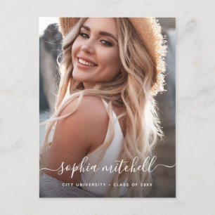 Name in Script Blush Pink Photo Graduation Invitation Postcard