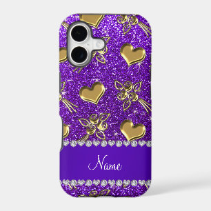 Name indigo purple glitter gold roses hearts
