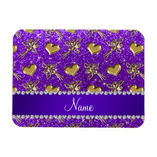 Name indigo purple glitter gold roses hearts magnet