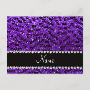 Name indigo purple glitter happy birthday balloons postcard