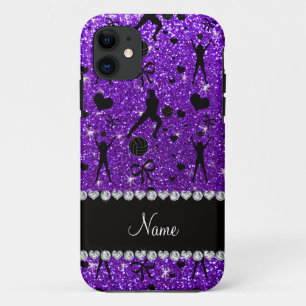 Name indigo purple glitter volleyballs hearts bows iPhone 11 case