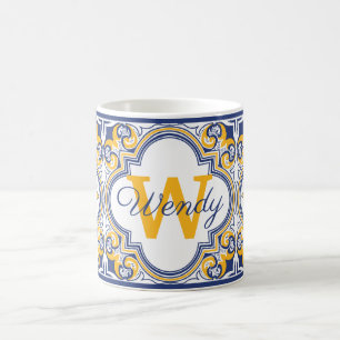 💙💛 Name + initial Azulejos Coffee Mug