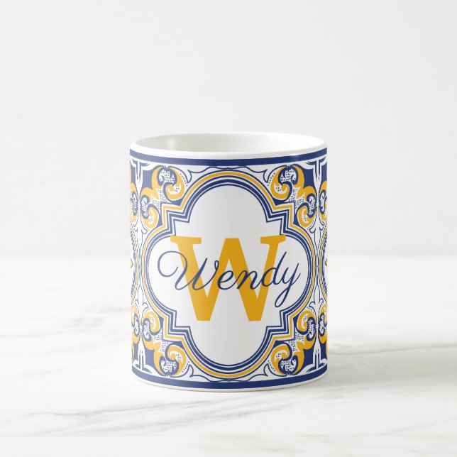 💙💛 Name + initial Azulejos  Coffee Mug (Center)