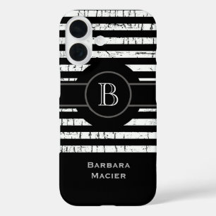 Name initial black/white personalised iPhone 16 case