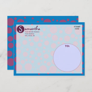 Name Initial Blue Purple Polka Dots Moons Circles Postcard
