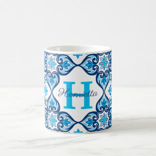 💙🤍 Name + initial blue - white Azulejos X, Coffee Mug