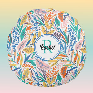 Name & Initial Botanical Pattern Meditation Round Cushion