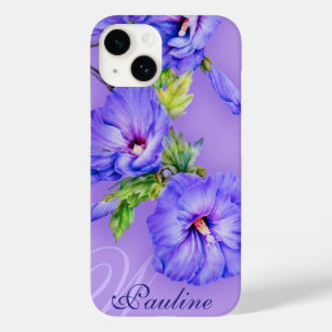 Name & initial hibiscus blue purple  Case-Mate iPhone 14 case