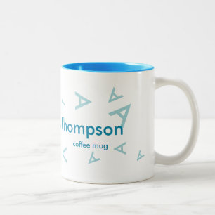 name & initial letter, blue typography cool Two-Tone coffee mug
