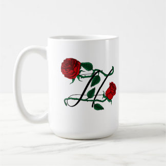 Name Initial Letter H Monogram with Red Roses Coffee Mug