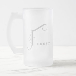 Name & Initial Monogram Letter F Custom Frosted Glass Beer Mug