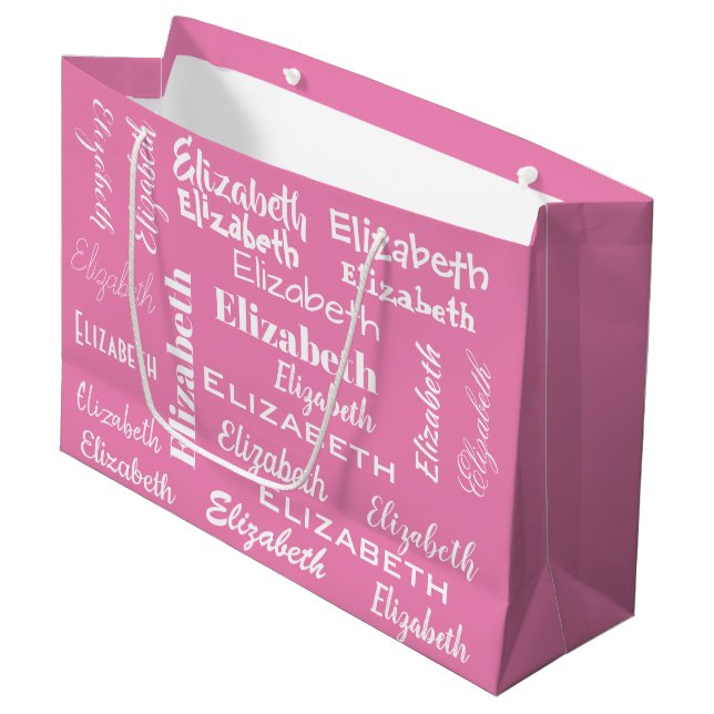 Name Initial Monogram Pink Personalised Gift Large Gift Bag (Front Angled)