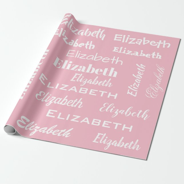 Name Initial Monogram Pink White Personalised Gift Wrapping Paper (Unrolled)