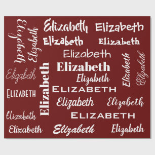 Name Initial Monogram Red White Personalised Gift Wrapping Paper
