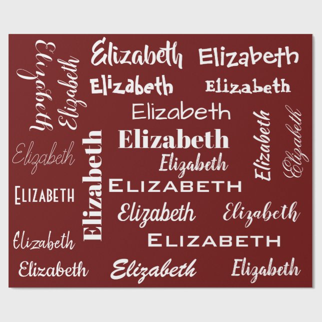 Name Initial Monogram Red White Personalised Gift Wrapping Paper (Flat)