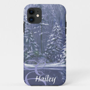 Name & initial winter trees iphone case