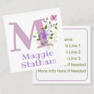 Name & Initial with Floral Design Hand-Out Square Business Card