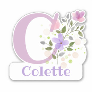 Name & Initial with Floral Design Sticker Cut-Out