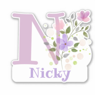 Name & Initial with Floral Design Sticker Cut-Out