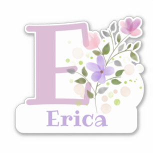 Name & Initial with Floral Design Sticker Cut-Out