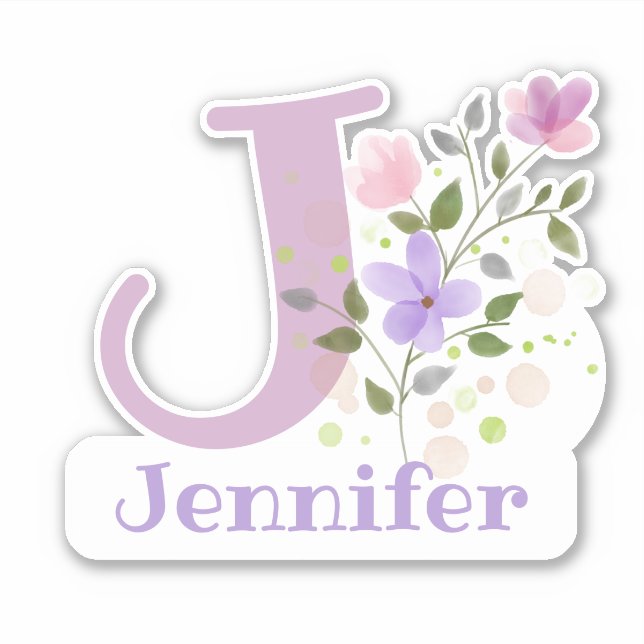 Name & Initial with Floral Design Sticker Cut-Out (Front)
