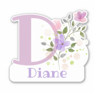 Name & Initial with Floral Design Sticker Cut-Out