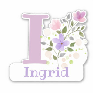 Name & Initial with Floral Design Sticker Cut-Out