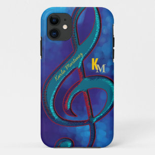 name initials clave music note blue iPhone 11 case