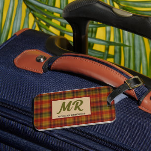 Name & Initials on Autumn Plaid Pattern Luggage Tag