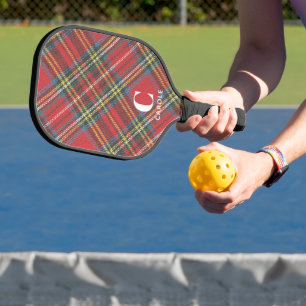 Name Initials on Royal Stewart Tartan Print, Pickleball Paddle