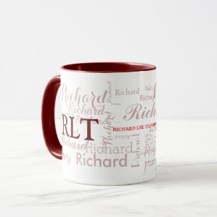name & initials personalised typography maroon mug