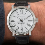 Name & Inscription on a Personalised Watch<br><div class="desc">Name & Inscription on a Personalised Watch. A gift watch with the name of the recipient,  plus a message or inscription. Add a favourite saying or slogan. Clean layout and stylish roman numerals on a white watch face.</div>