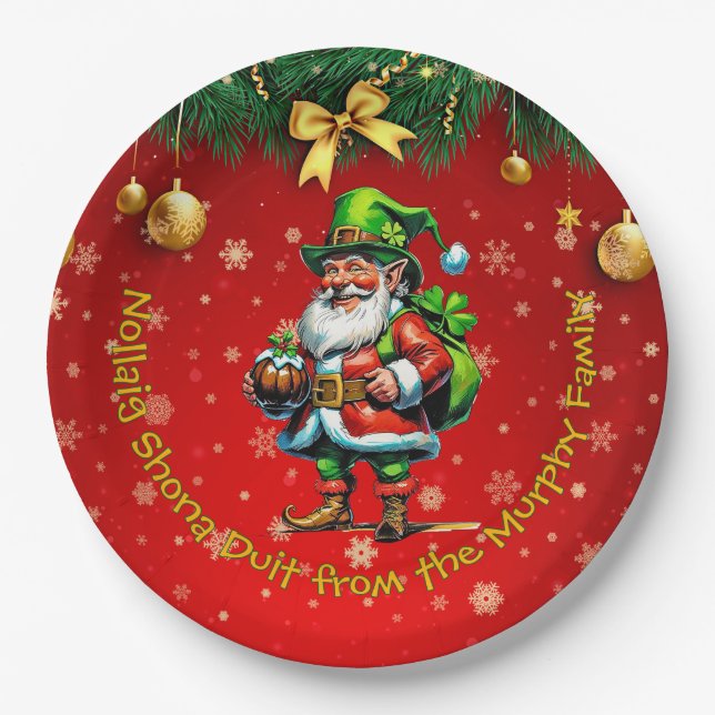 Name - Irish Nollaig Shona Duit Merry Christmas 9" Paper Plate (Front)
